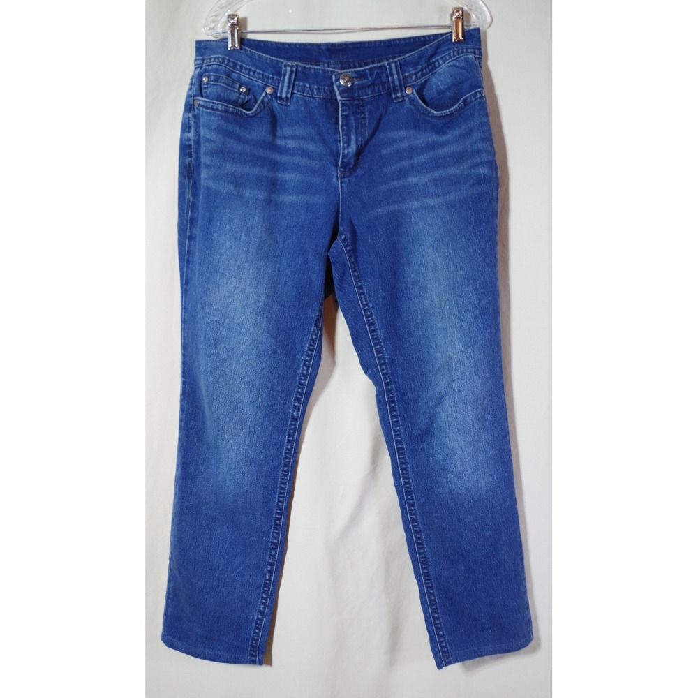 St. John's Bay Women Size 10 Straight Leg Jeans Blue Sequin Embroidered Pockets